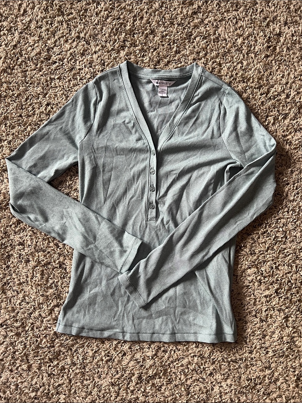 lululemon athletica Light Mint Ribbed Henley Long Sleeve Top